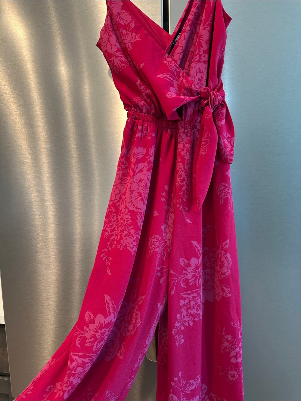Express Wine Red Floral Wrap Jumpsuit